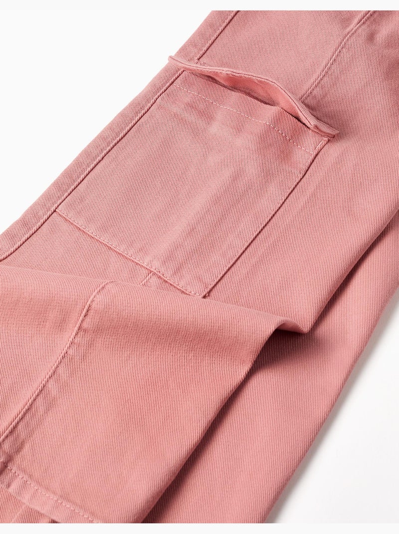 Pantalón de pierna ancha de sarga con bolsillos cargo Rosa - Kiabi