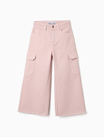 Pantalón de pierna ancha de sarga con bolsillos cargo