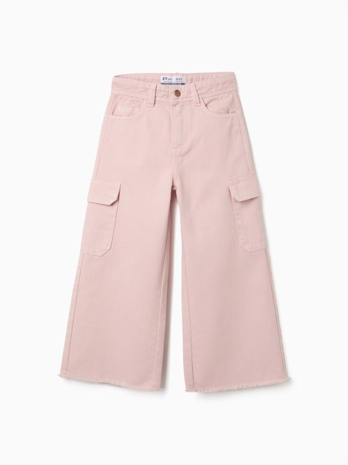 Pantalón de pierna ancha de sarga con bolsillos cargo - Kiabi Pantalón de pierna ancha de sarga con bolsillos cargo - Kiabi