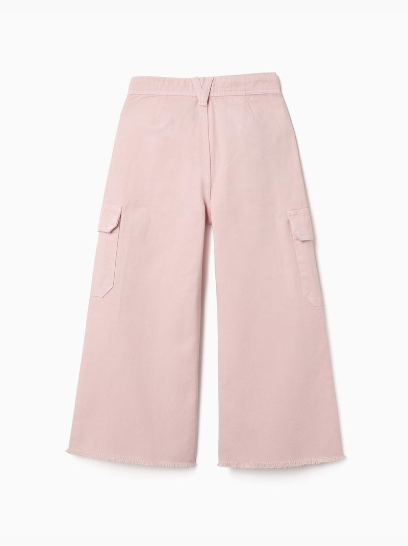 Pantalón de pierna ancha de sarga con bolsillos cargo Rosa - Kiabi