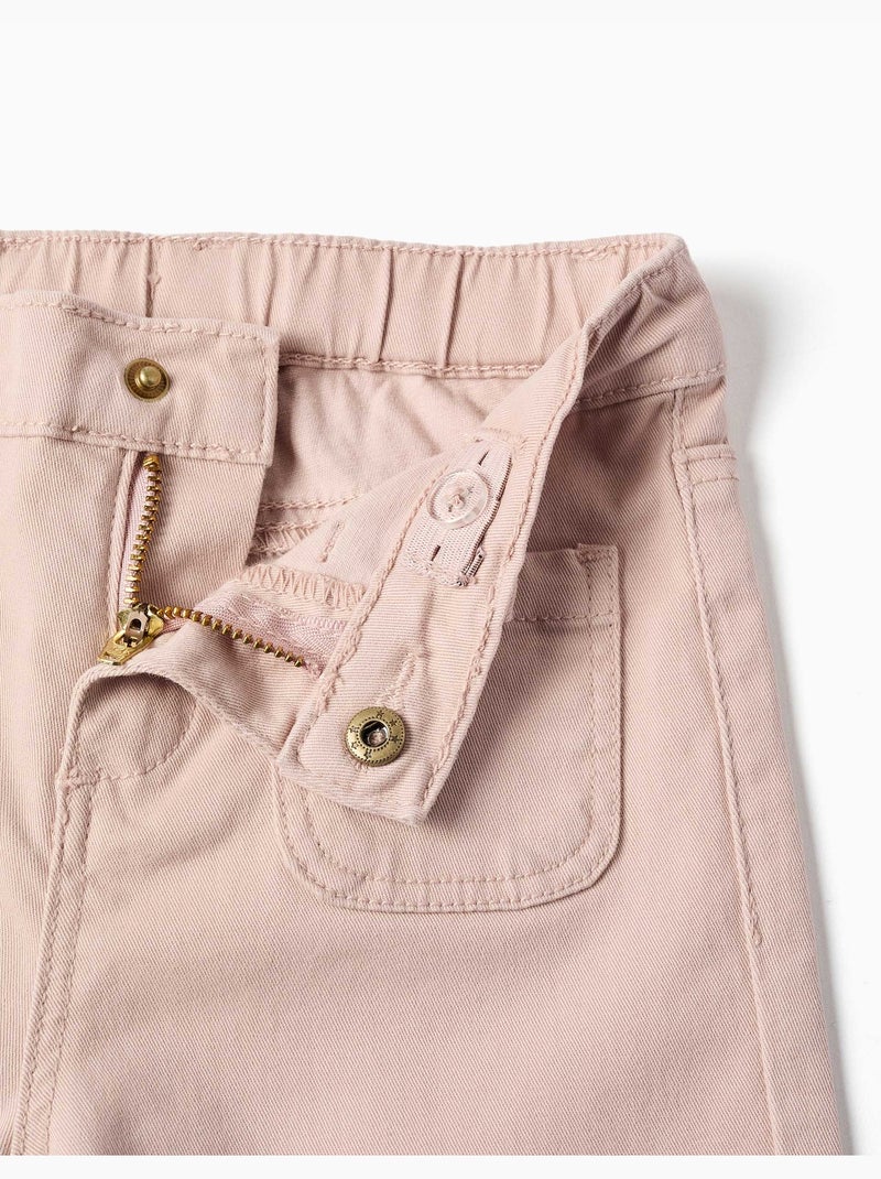 Pantalón de pierna ancha de sarga con bolsillos delanteros Rosa claro - Kiabi