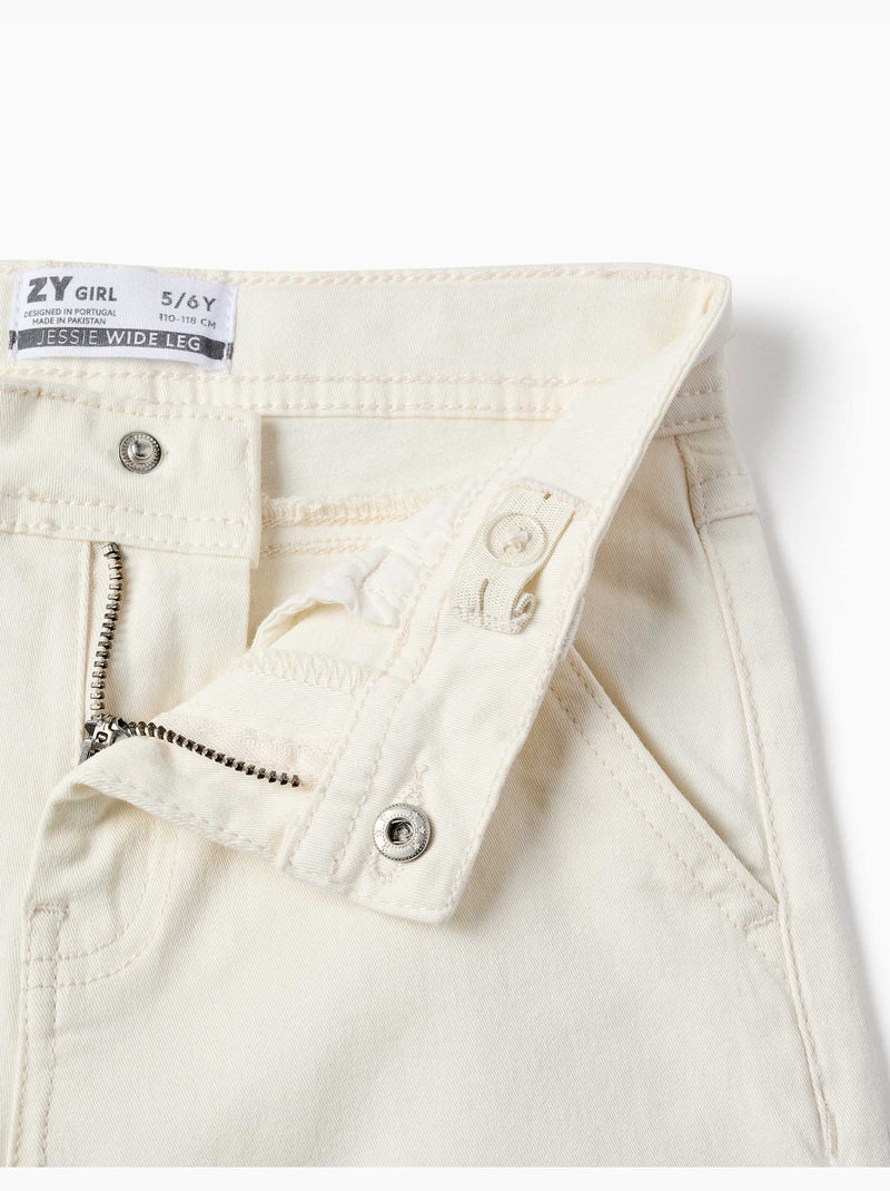 Pantalón de pierna ancha de sarga con cuatro bolsillos Blanco - Kiabi