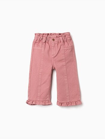 Pantalón de pierna ancha de sarga con volantes