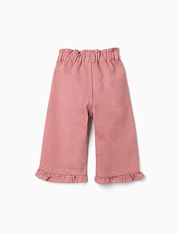 Pantalón de pierna ancha de sarga con volantes