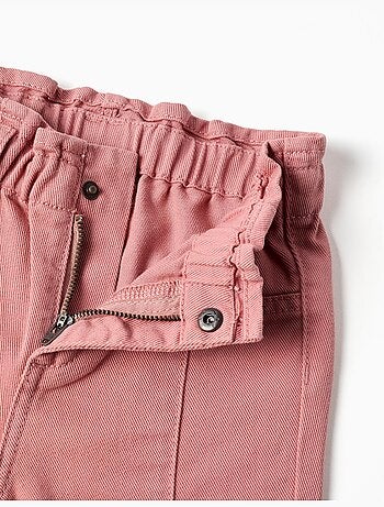 Pantalón de pierna ancha de sarga con volantes