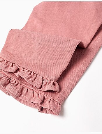 Pantalón de pierna ancha de sarga con volantes