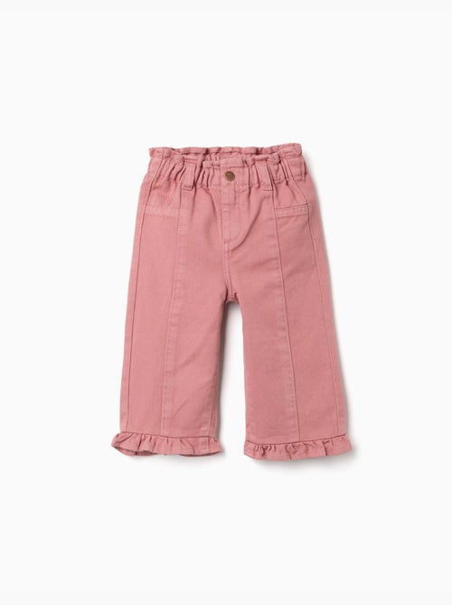 Pantalón de pierna ancha de sarga con volantes - Kiabi