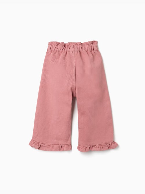 Pantalón de pierna ancha de sarga con volantes - Kiabi