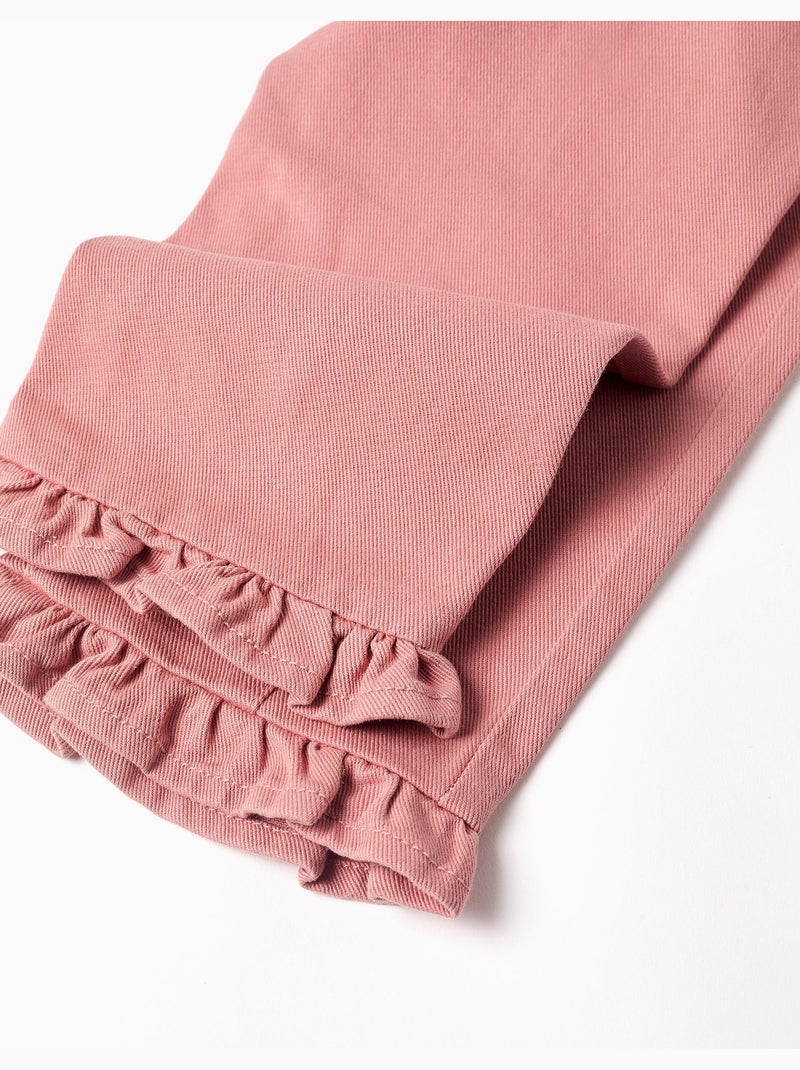 Pantalón de pierna ancha de sarga con volantes Rosa - Kiabi