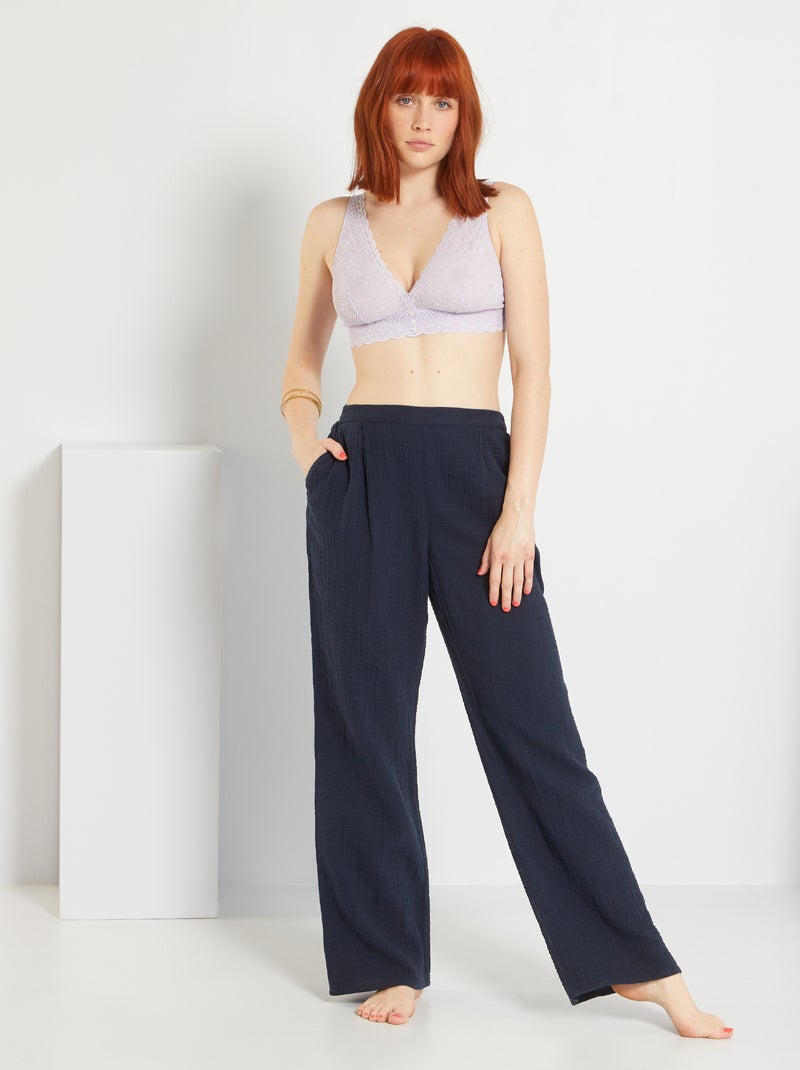 Pantalón de pijama de gasa de algodón azul - Kiabi