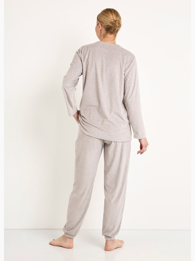 Pantalón de pijama de terciopelo con cuello redondo y lunares en relieve - Afibel Gris - Kiabi