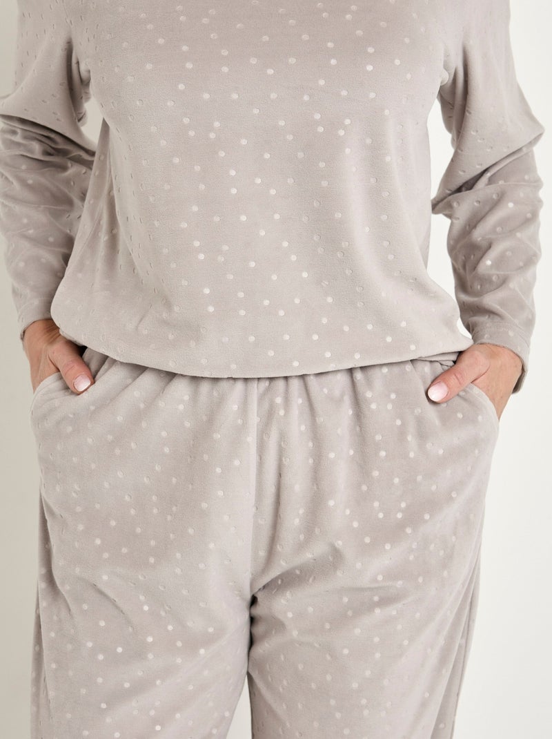 Pantalón de pijama de terciopelo con cuello redondo y lunares en relieve - Afibel Gris - Kiabi
