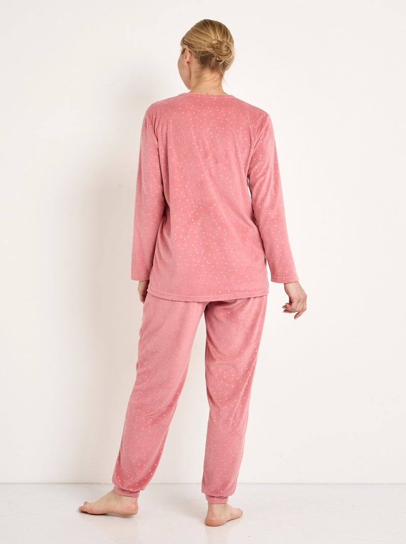 Pantalón de pijama de terciopelo con cuello redondo y lunares en relieve - Afibel Rosa - Kiabi