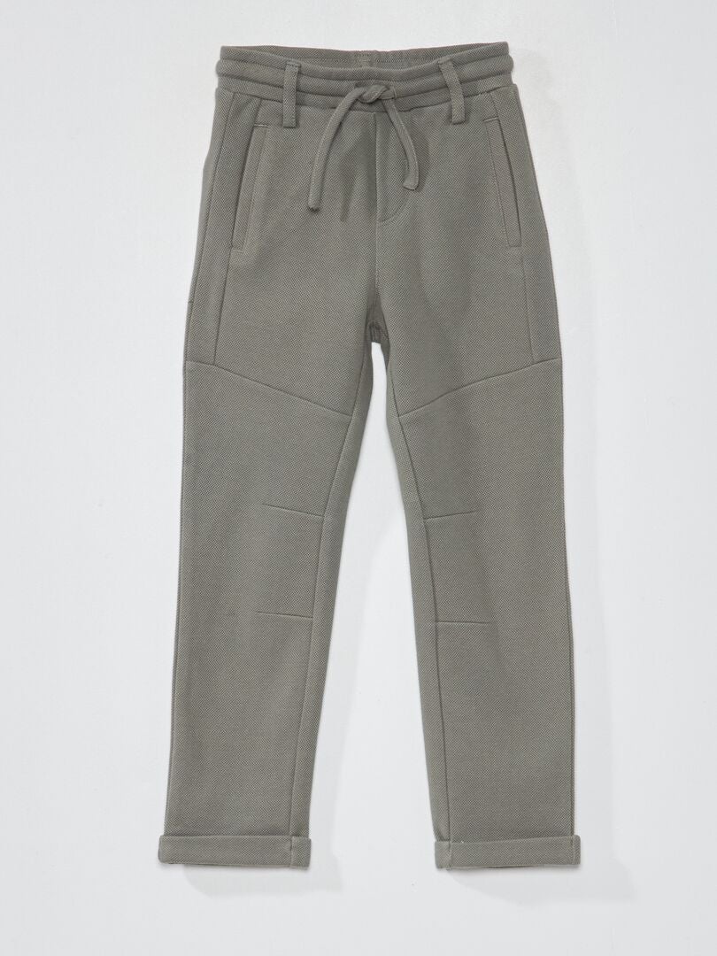 Pantalón de piqué de algodón - Corte más ajustado verde gris - Kiabi