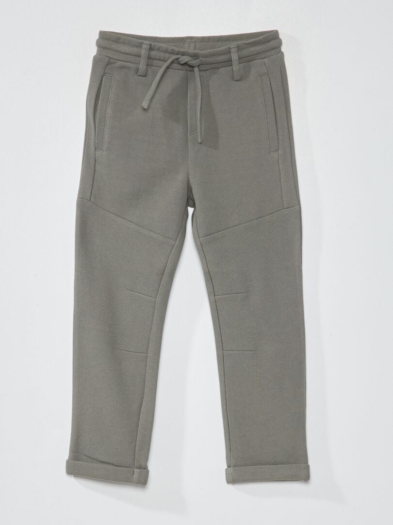 Pantalón de piqué de algodón - Corte más cómodo verde gris - Kiabi