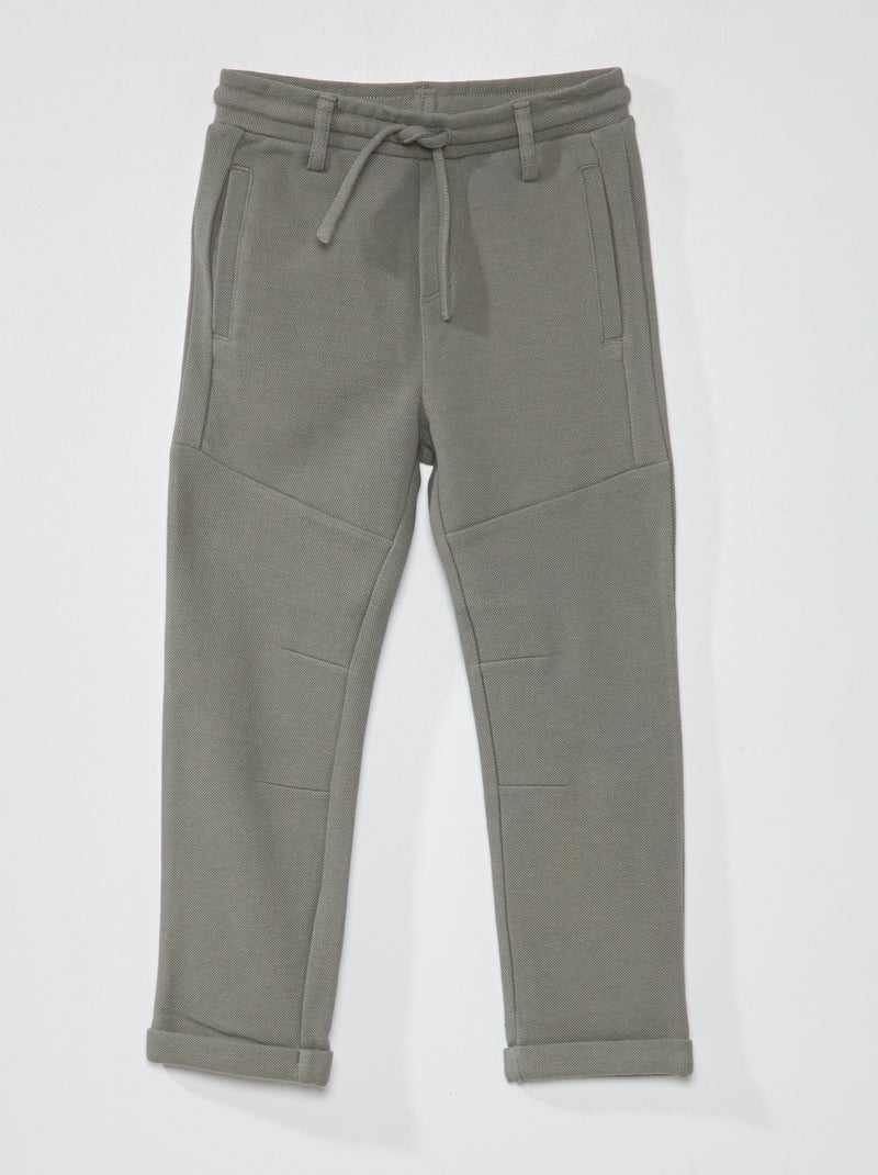 Pantalón de piqué de algodón - Corte más cómodo verde gris - Kiabi