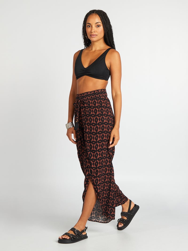Pantalón de playa ancho estampado MARRON - Kiabi