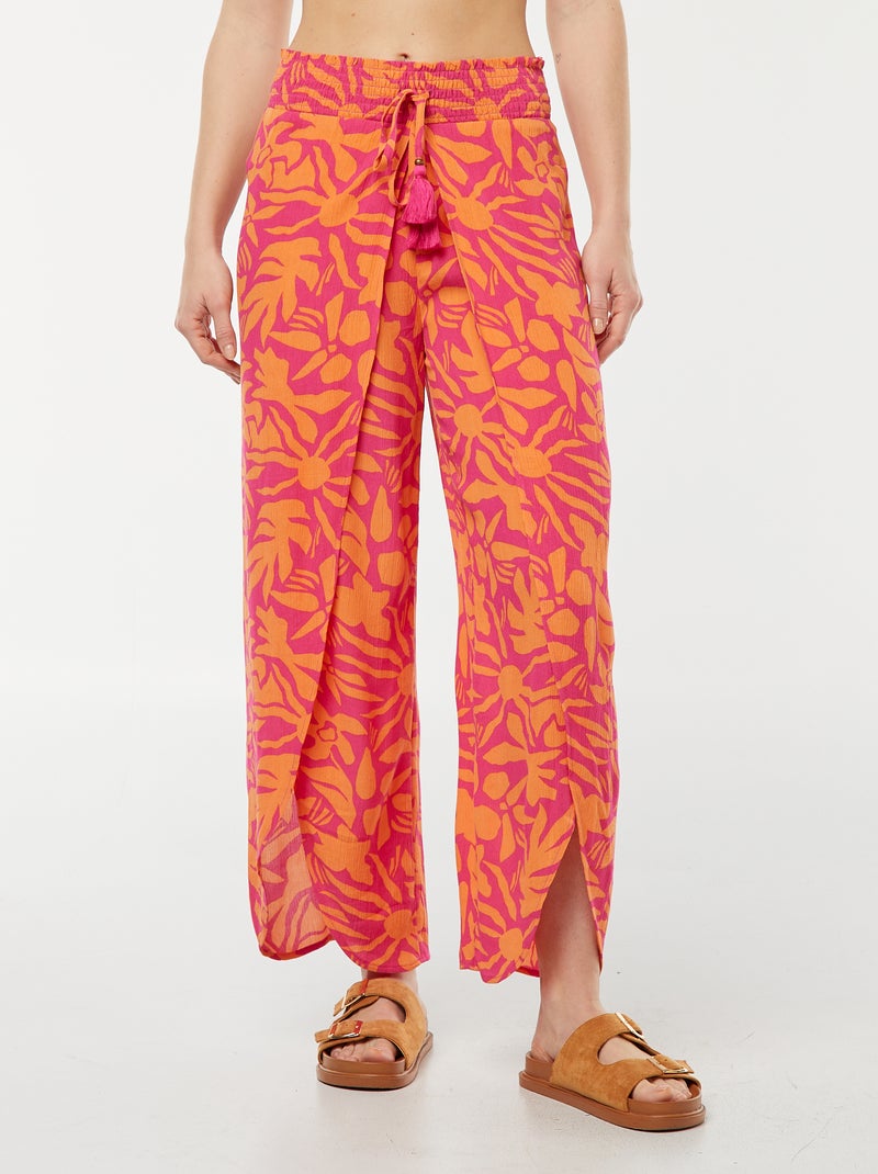 Pantalón de playa con estampado de hojas Rosa - Kiabi