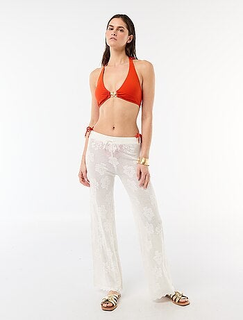 Pantalón de playa de malla croché con flores
