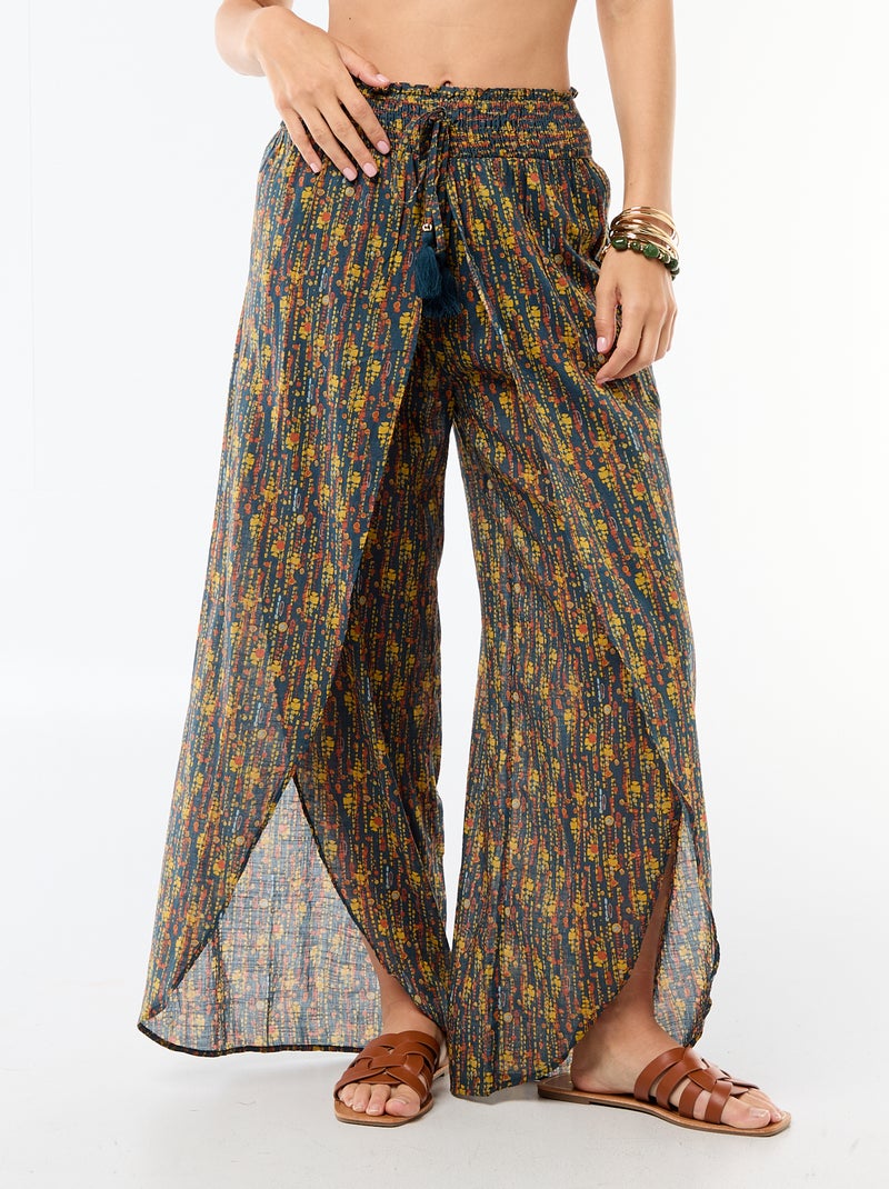 Pantalón de playa en viscosa estampada Azul - Kiabi