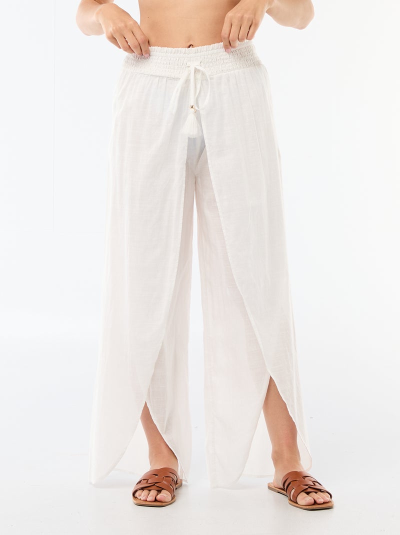 Pantalón de playa en viscosa estampada Blanco - Kiabi
