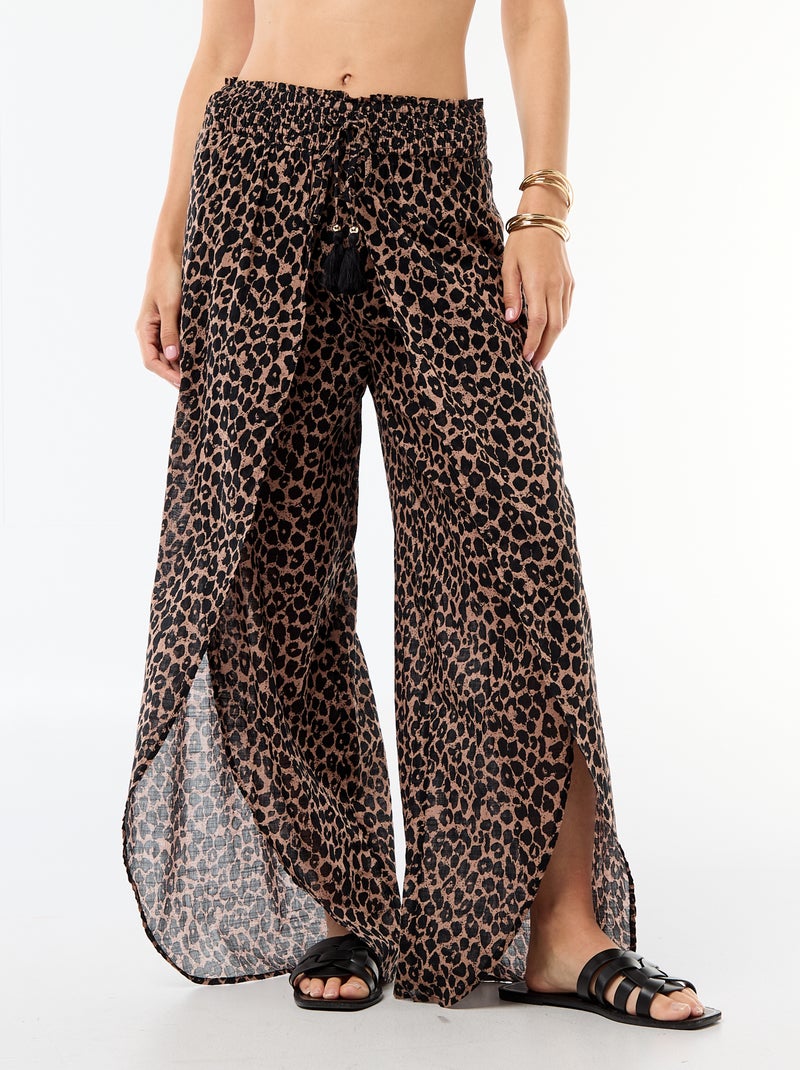 Pantalón de playa en viscosa estampada Marron - Kiabi