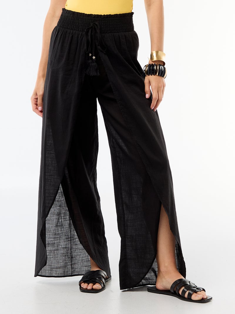 Pantalón de playa en viscosa estampada Negro - Kiabi
