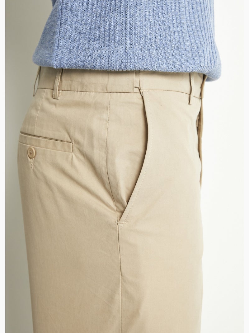 Pantalón de polialgodón con cinturón invisible ajustable Beige - Kiabi