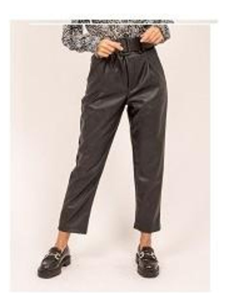 Pantalón de polipiel EKINE Negro - Kiabi