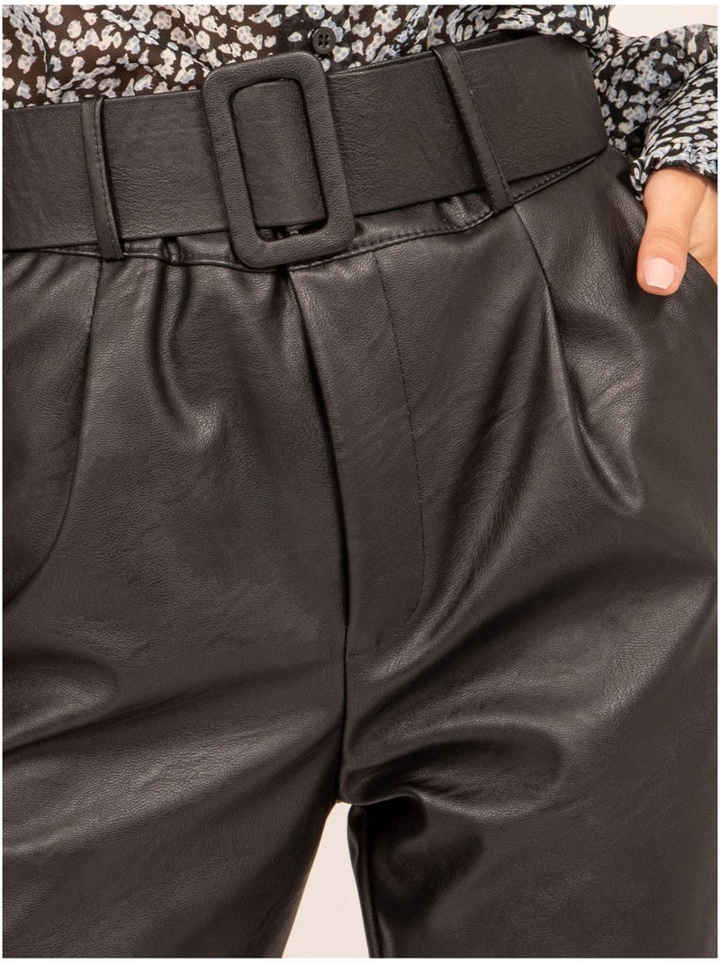 Pantalón de polipiel EKINE Negro - Kiabi