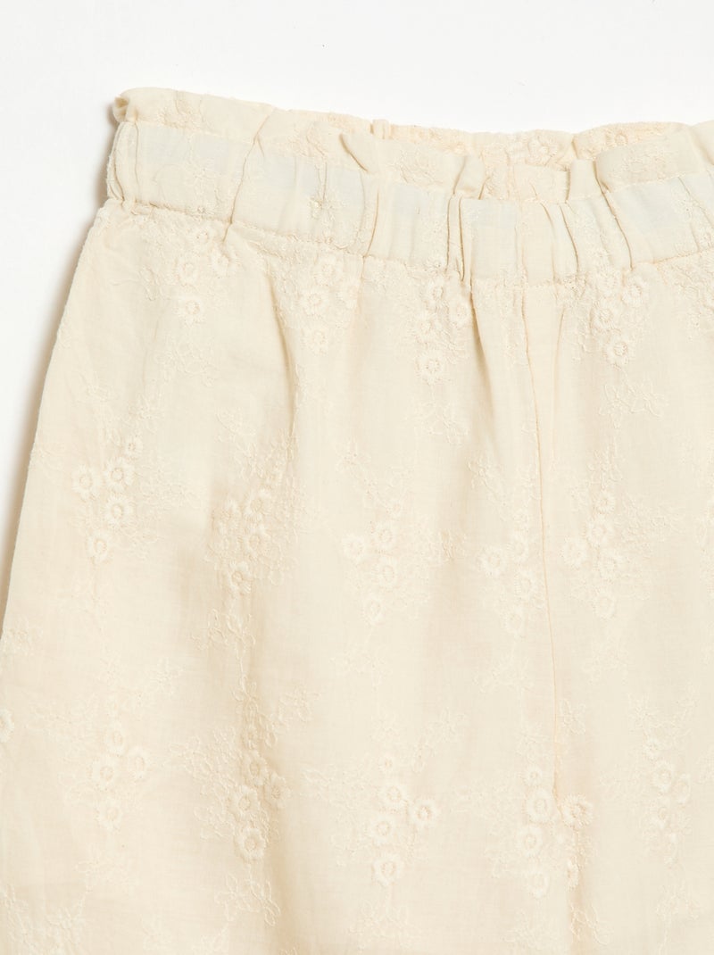 Pantalón de popelina con bordados Blanco - Kiabi