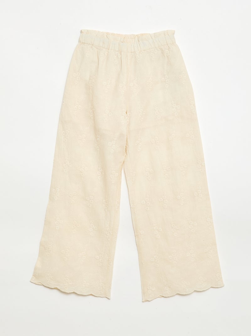 Pantalón de popelina con bordados Blanco - Kiabi