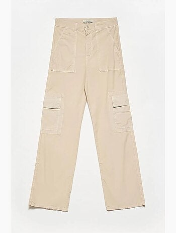 Pantalón de popelina de algodón de tiro alto y pernera recta dilvin