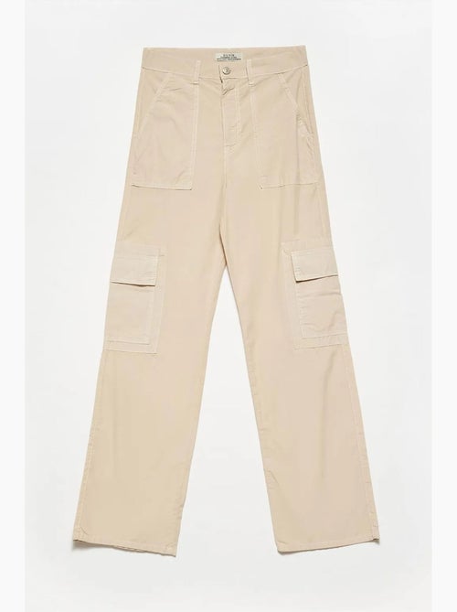 Pantalón de popelina de algodón de tiro alto y pernera recta dilvin - Kiabi Pantalón de popelina de algodón de tiro alto y pernera recta dilvin - Kiabi