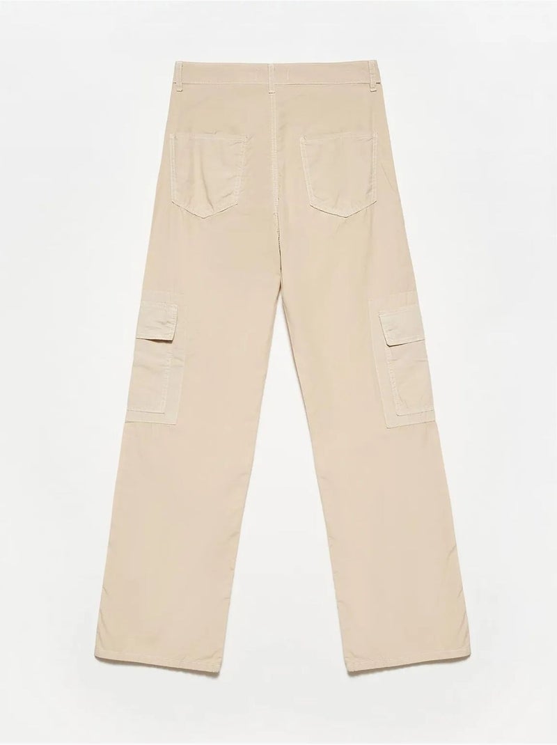 Pantalón de popelina de algodón de tiro alto y pernera recta dilvin Beige arcilla - Kiabi