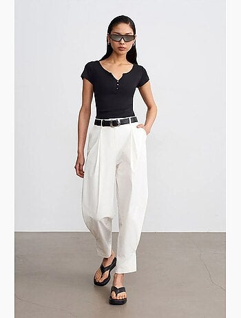 Pantalón de popelina de tiro alto y pernera ancha para mujer dilvin