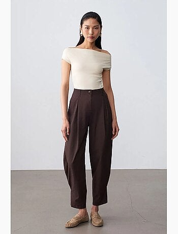 Pantalón de popelina de tiro alto y pernera ancha para mujer dilvin