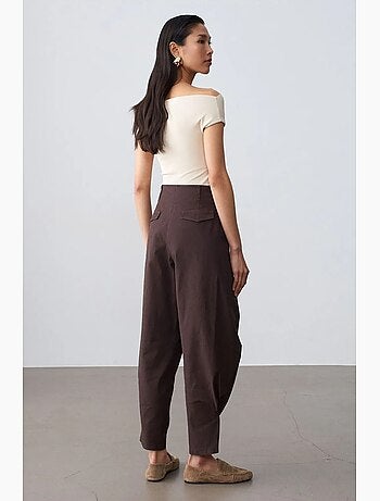 Pantalón de popelina de tiro alto y pernera ancha para mujer dilvin