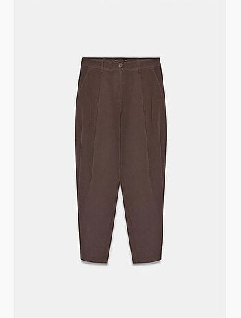 Pantalón de popelina de tiro alto y pernera ancha para mujer dilvin