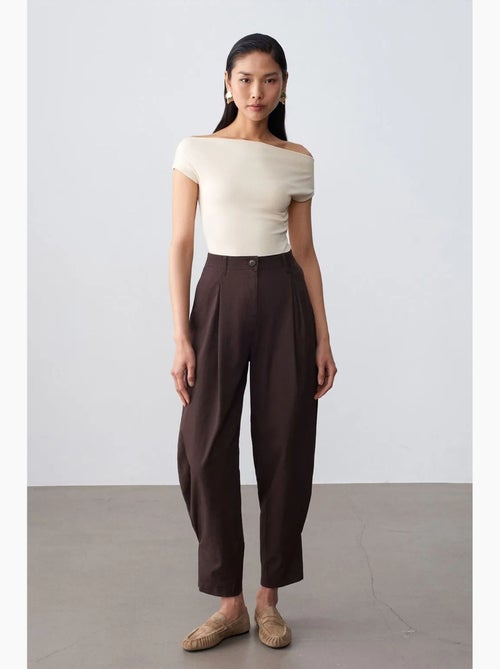 Pantalón de popelina de tiro alto y pernera ancha para mujer dilvin - Kiabi