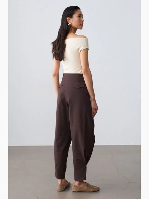 Pantalón de popelina de tiro alto y pernera ancha para mujer dilvin - Kiabi