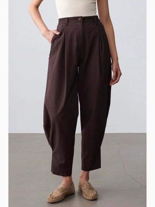 Pantalón de popelina de tiro alto y pernera ancha para mujer dilvin - Kiabi