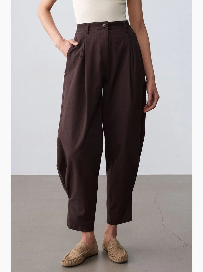 Pantalón de popelina de tiro alto y pernera ancha para mujer dilvin Marrón chocolate - Kiabi
