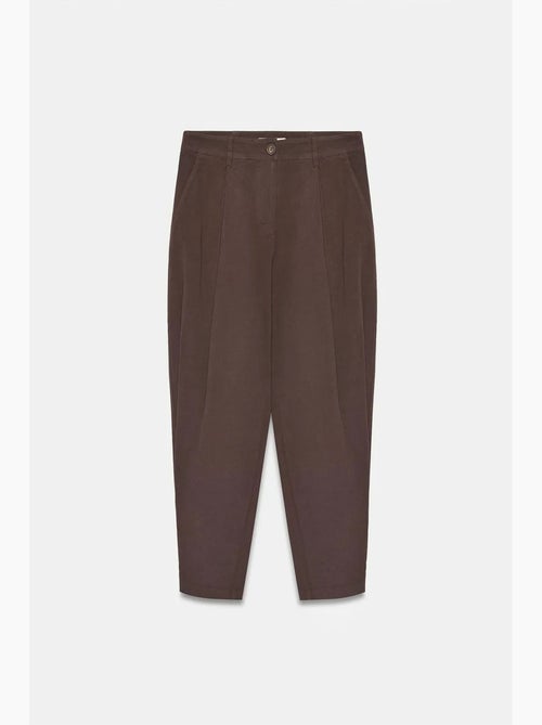 Pantalón de popelina de tiro alto y pernera ancha para mujer dilvin - Kiabi
