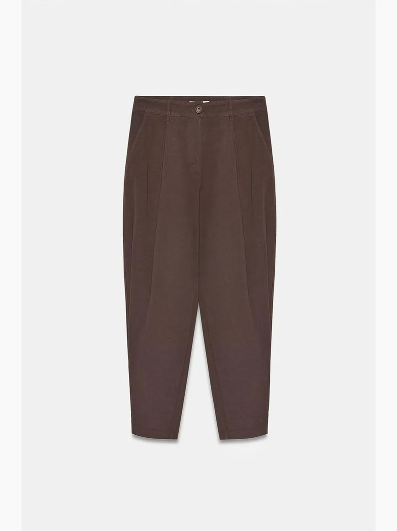 Pantalón de popelina de tiro alto y pernera ancha para mujer dilvin Marrón chocolate - Kiabi