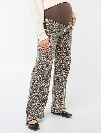 Pantalón de premamá wide leg con estampado de leopardo