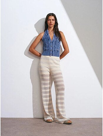 Pantalón de punto a rayas de tiro alto y pernera ancha para mujer dilvin