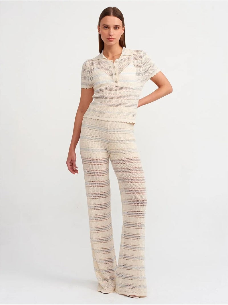 Pantalón de punto a rayas de tiro alto y pernera ancha para mujer dilvin Multicolor - Kiabi