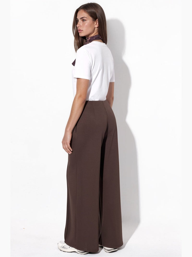 Pantalón de punto a rayas de tiro medio y pernera ancha hiccup Marrón chocolate - Kiabi