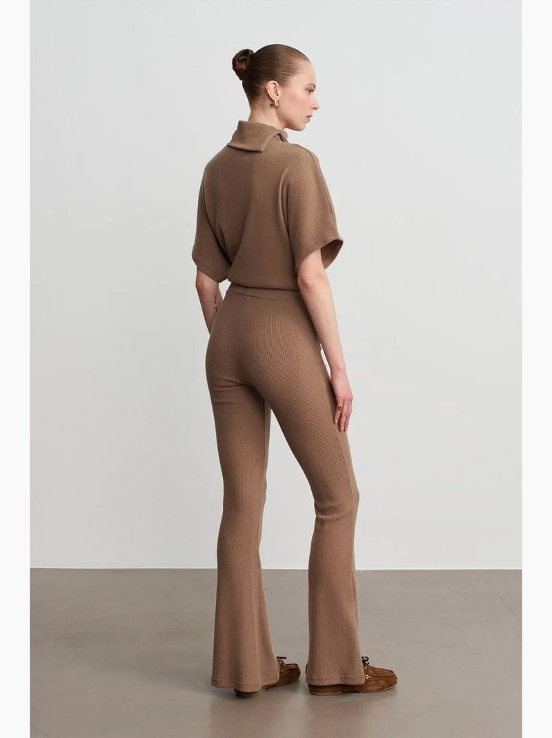 Pantalón de punto acampanado de tiro alto dilvin Camel - Kiabi
